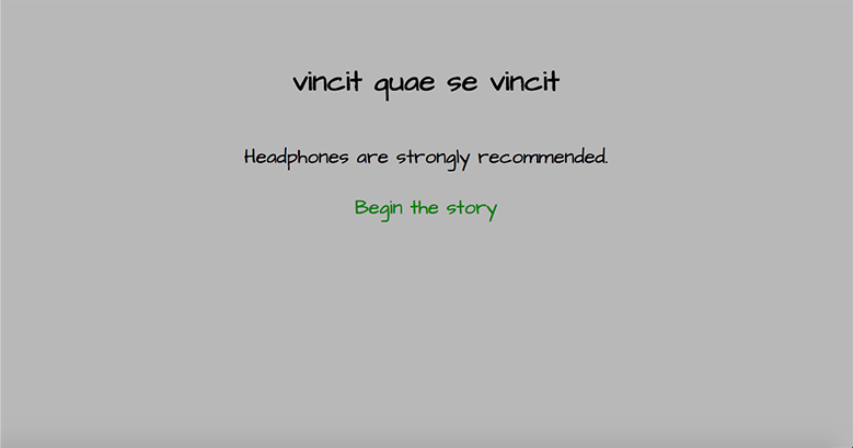 A screenshot of vincit quae se vincit, a story I wrote for my DTC 354 class.